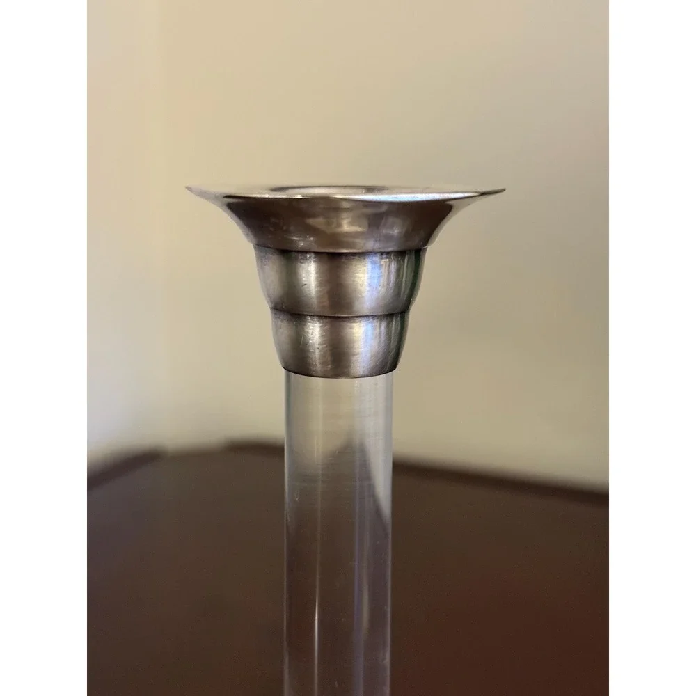 Vintage Lucite Candlesticks Silverplate Taper Holders | Mid Century Modern Decor